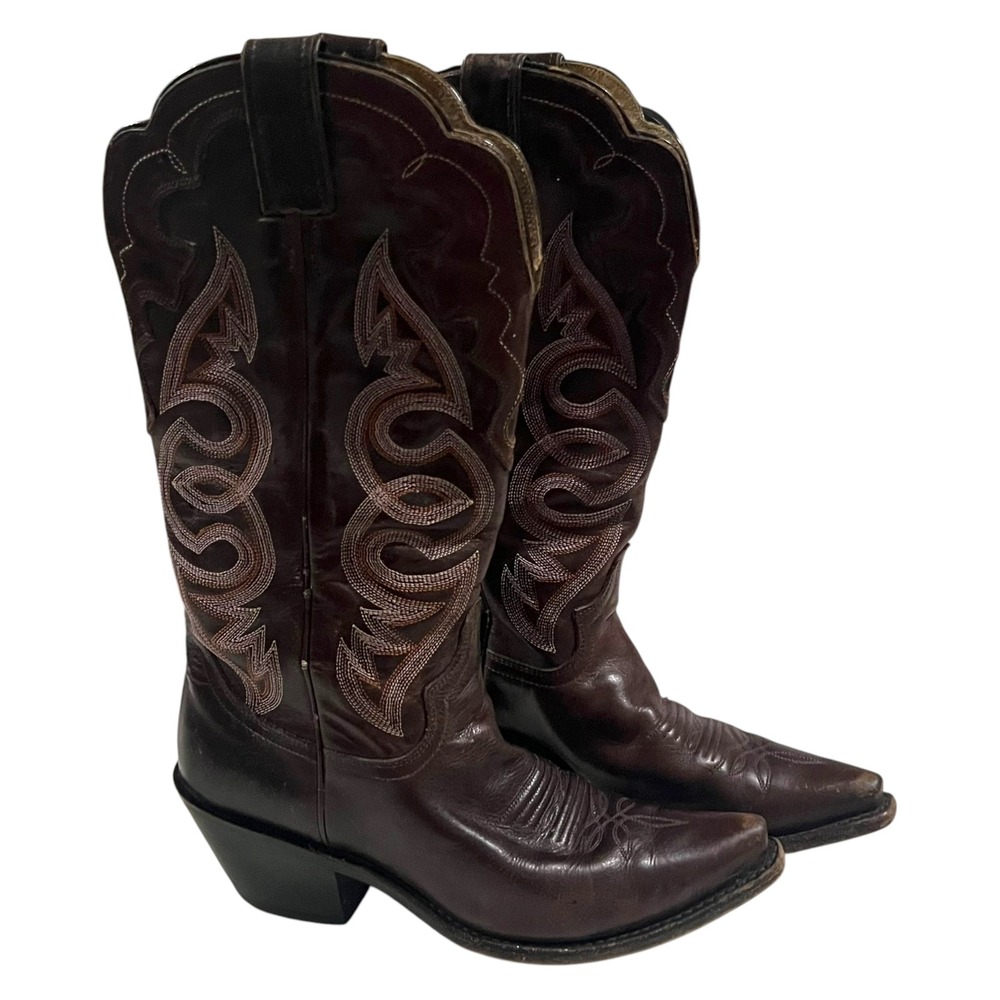 Justin Brown Leather Embroidered Cowboy Boots Women's Size 7.5 Rodeo Cowgirl